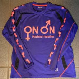 Female long sleeves running shirt purple blue with neon red printing