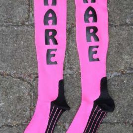 Hare compression socks pink – customized text possible