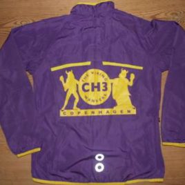 Lady windbreaker in light purple with yellow print and yellow zip