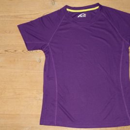 Female Active Dry T-shirt Purple with yellow neck stribe