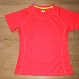 Female Active Dry T-shirt Orange-red with yellow neck stribe