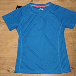 Female Active Dry T-shirt blue with orange neck stribe